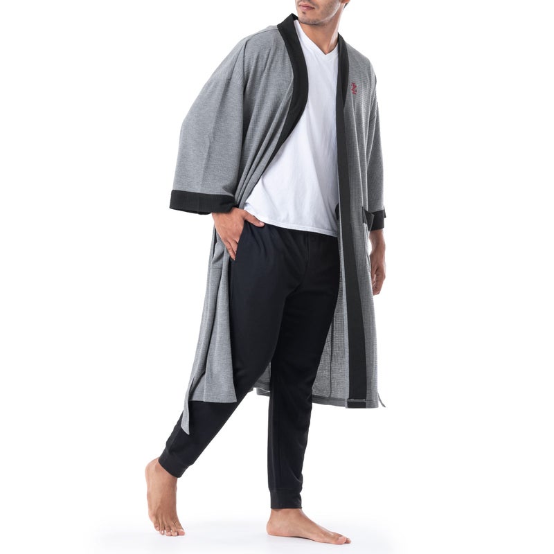 IZOD Men's Waffle Knit Kimono Robe, Heather Grey, One Size - Image 5