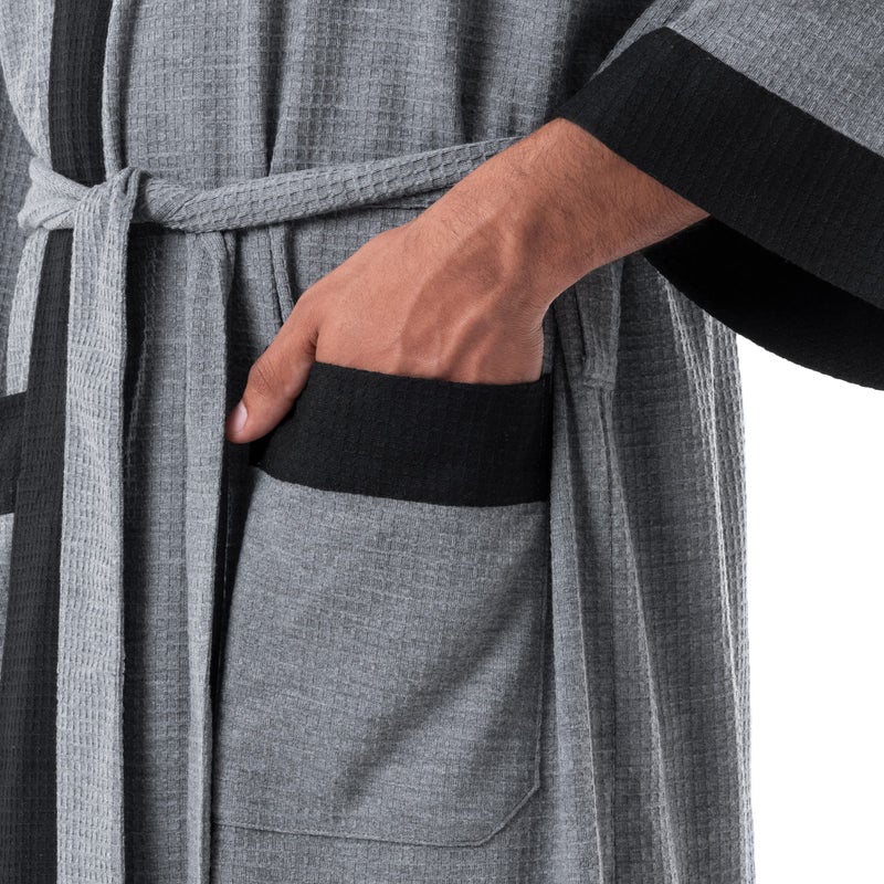 IZOD Men's Waffle Knit Kimono Robe, Heather Grey, One Size - Image 3