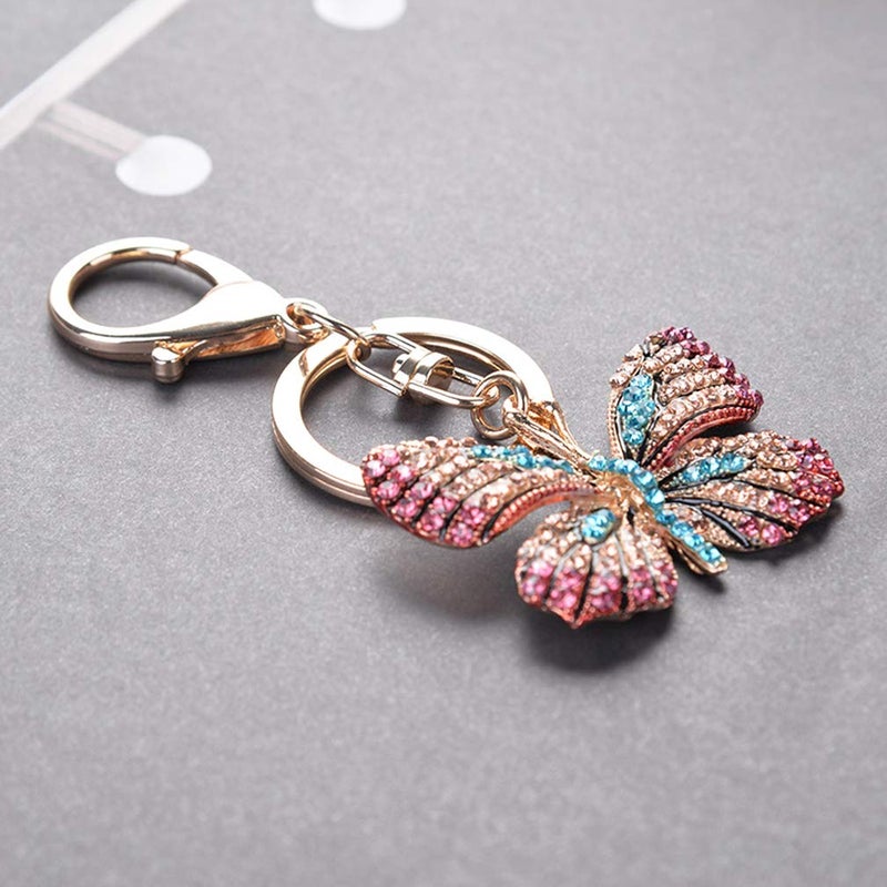 Grtdrm Cute Butterfly Shape Crystal Rhinestone Sparkling Keychain Bag Pendant Handbag Charm for Women Girls(Azure) - Image 3