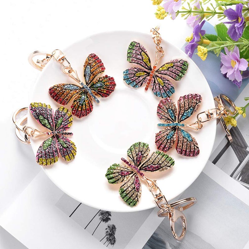 Grtdrm Cute Butterfly Shape Crystal Rhinestone Sparkling Keychain Bag Pendant Handbag Charm for Women Girls(Azure) - Image 2