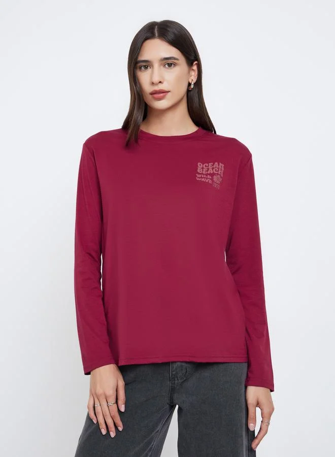 Styli Regular Fit T-shirt with Slogan Front and Back