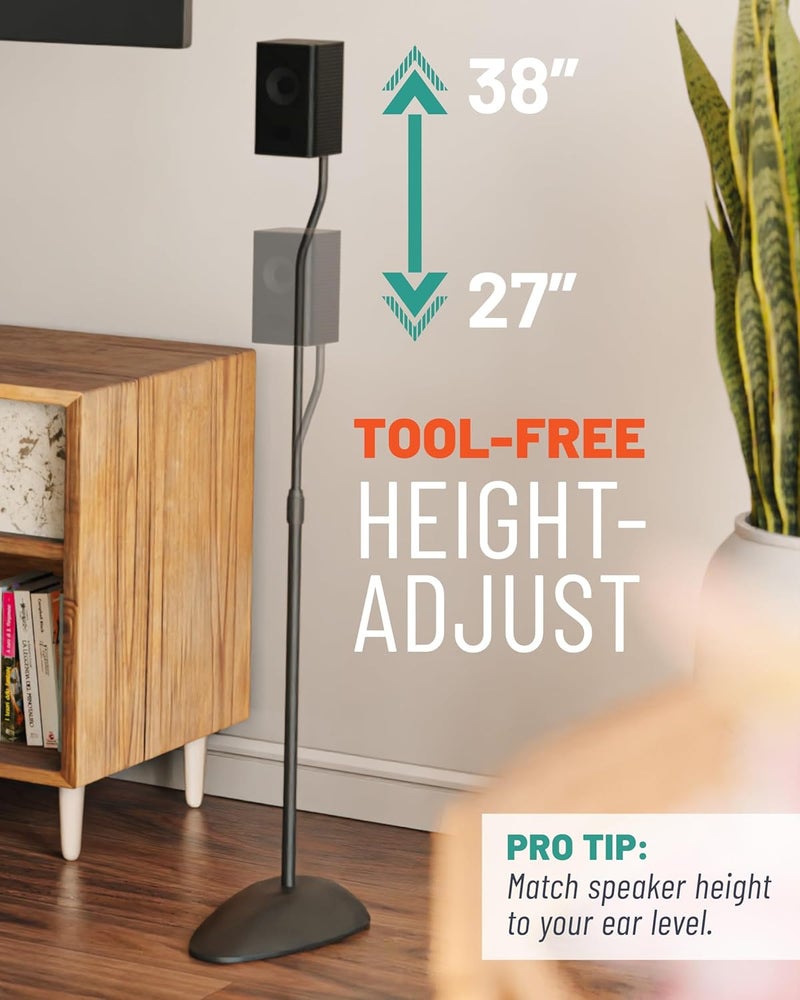 ECHOGEAR Speaker Stands Pair - Height Adjustable with Universal Compatibility - Works with Vizio, Klipsch, Bose, Sony & More - Includes Built-in Cable Management - Great For Surround Sound Setups - Image 2