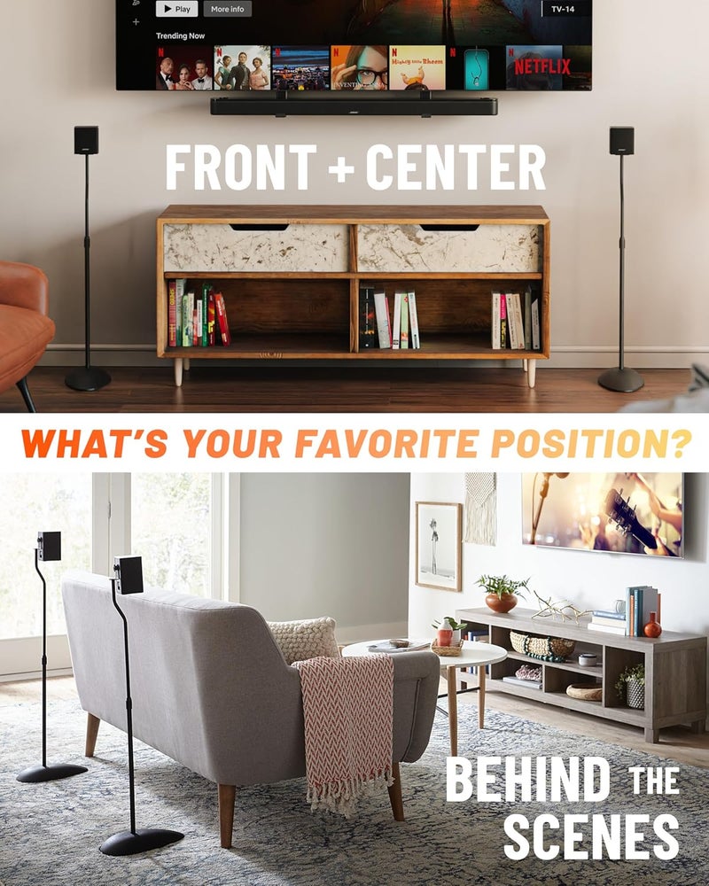 ECHOGEAR Speaker Stands Pair - Height Adjustable with Universal Compatibility - Works with Vizio, Klipsch, Bose, Sony & More - Includes Built-in Cable Management - Great For Surround Sound Setups - Image 3