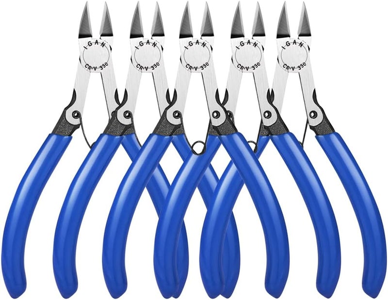 IGAN -330 Wire Flush Cutters (Pack of 5), Precision Electronic Model Sprue Wire Clippers Cutter, Blue - Image 1