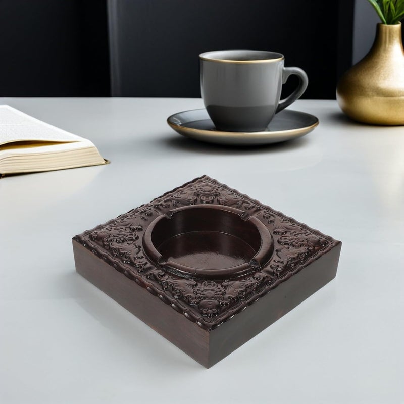 Ebony Wood Ashtray Square Smokeless Ash Holder with Lid Windproof Design for Indoor Outdoor Patio Home Office Smoking Accessory - Image 5
