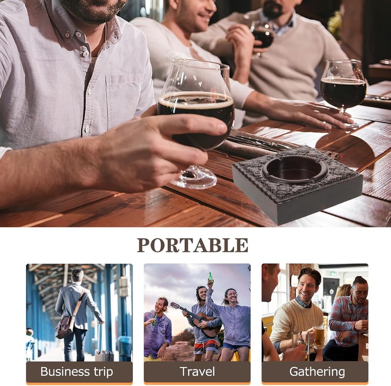 Ebony Wood Ashtray Square Smokeless Ash Holder with Lid Windproof Design for Indoor Outdoor Patio Home Office Smoking Accessory - Image 3