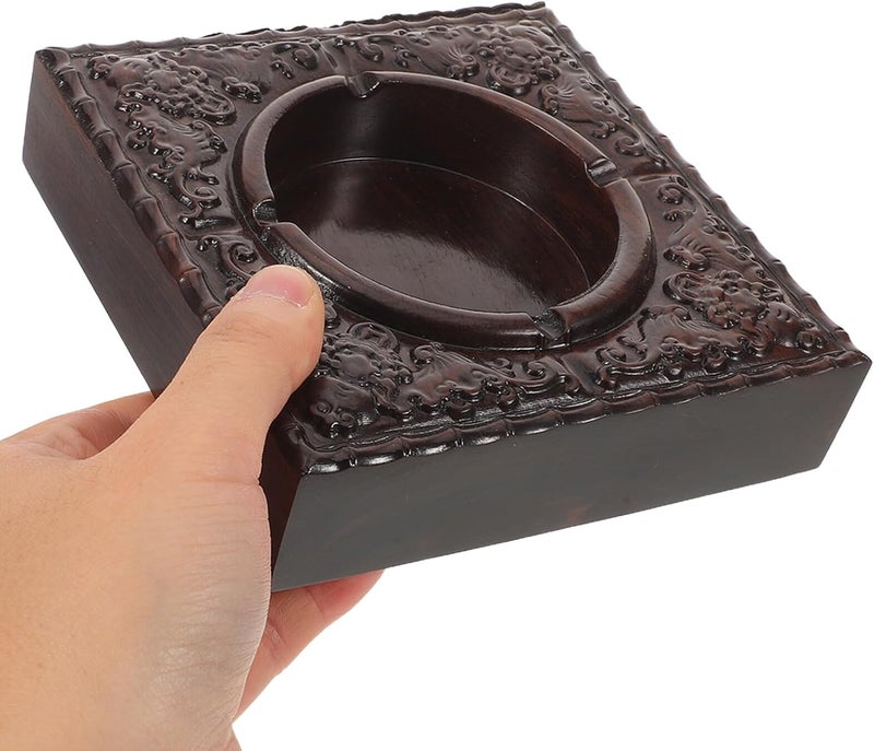 Ebony Wood Ashtray Square Smokeless Ash Holder with Lid Windproof Design for Indoor Outdoor Patio Home Office Smoking Accessory - Image 4
