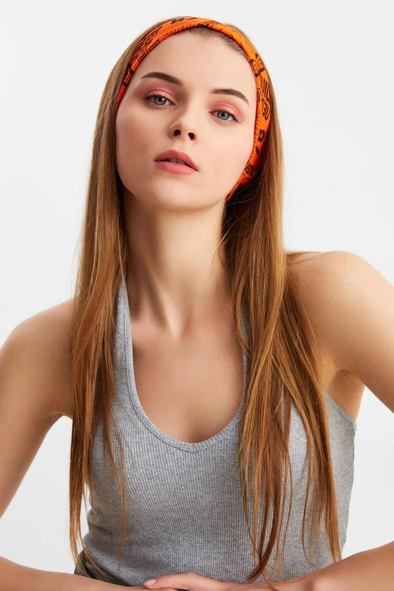 Butikgiz Orange Women's Cotton Combed Combed, Non-Slip, Sweatproof, Ultra Light, Sports Hair Band Bandana