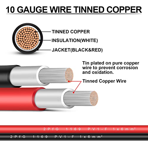 iGreely 3 Feet 10AWG Solar Extension Cable with Solar Panel Female and Male Connector Solar Panel Adapter (3FT Red + 3FT Black) - Image 3