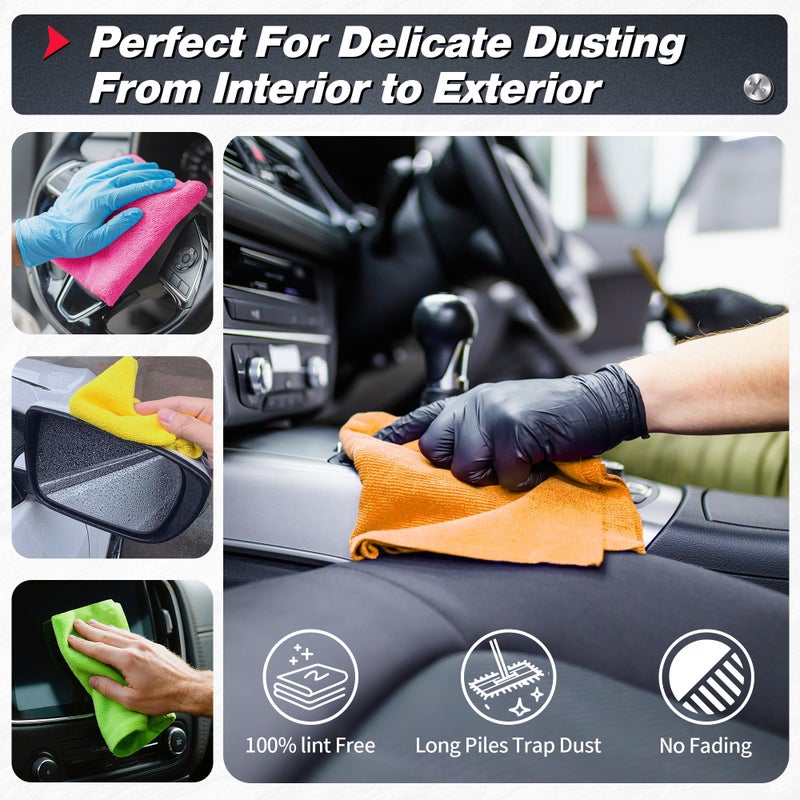 FIXSMITH منشفة تنظيف ميكروفايبر FIXSMITH، 100 قطعة من مناشف المتاجر، قماش ميكروفايبر لتنظيف السيارة، قطع تنظيف ماصة متعددة الاستخدامات للتدبير المنزلي، قماش غبار للمكتب، مناشف غسيل السيارات، 12 بوصة × 12 بوصة - Image 3