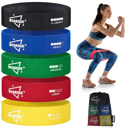 WSAKOUE Fabric Resistance Bands for Working Out – 5 Booty Bands for Women & Men, Exercise Workout Bands for Legs, Hips & Glutes – Ideal for Home Fitness, Yoga, Pilates & Rehab - Multicolor - Image 1