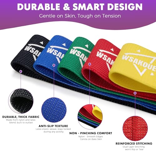 WSAKOUE Fabric Resistance Bands for Working Out – 5 Booty Bands for Women & Men, Exercise Workout Bands for Legs, Hips & Glutes – Ideal for Home Fitness, Yoga, Pilates & Rehab - Multicolor - Image 3