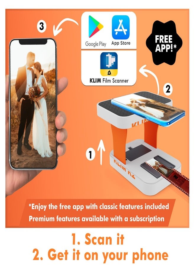 KLIM K2 Mobile Film Scanner 35mm - Free APP - Positive & Negative Converter, Slide & Photo Digitizer, 35mm Color Developing Kit Essential - Top Choice for Preserving Old Photos - Orange & Grey - Image 3