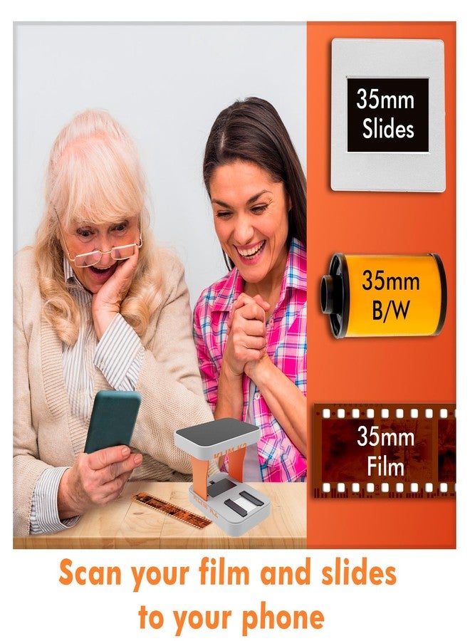 KLIM K2 Mobile Film Scanner 35mm - Free APP - Positive & Negative Converter, Slide & Photo Digitizer, 35mm Color Developing Kit Essential - Top Choice for Preserving Old Photos - Orange & Grey - Image 2