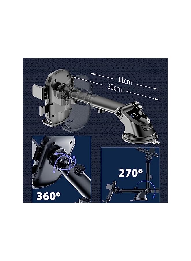 Zaboon Mobile Phone Vent Holder Dashboard Car Stand Windshield Mount, 4 in 1 Universal Cell Phone Cradle, 360° Rotatable, Long Arm Free Adjustment, for All iPhone/Android Smartphones - Image 4