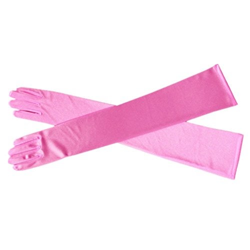 DreamHigh Women's Party Wedding 21" Long Satin Finger Gloves Light Pink - Image 2