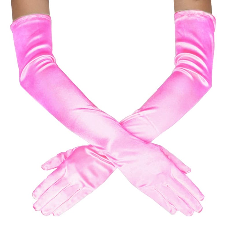 DreamHigh Women's Party Wedding 21" Long Satin Finger Gloves Light Pink - Image 5
