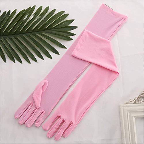 DreamHigh Women's Party Wedding 21" Long Satin Finger Gloves Light Pink - Image 4