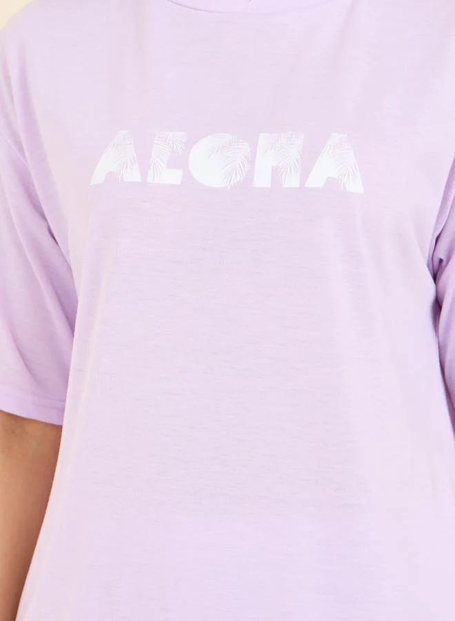 ستايلي Aloha Graphic Print Drop Shoulder T-shirt and Short Set