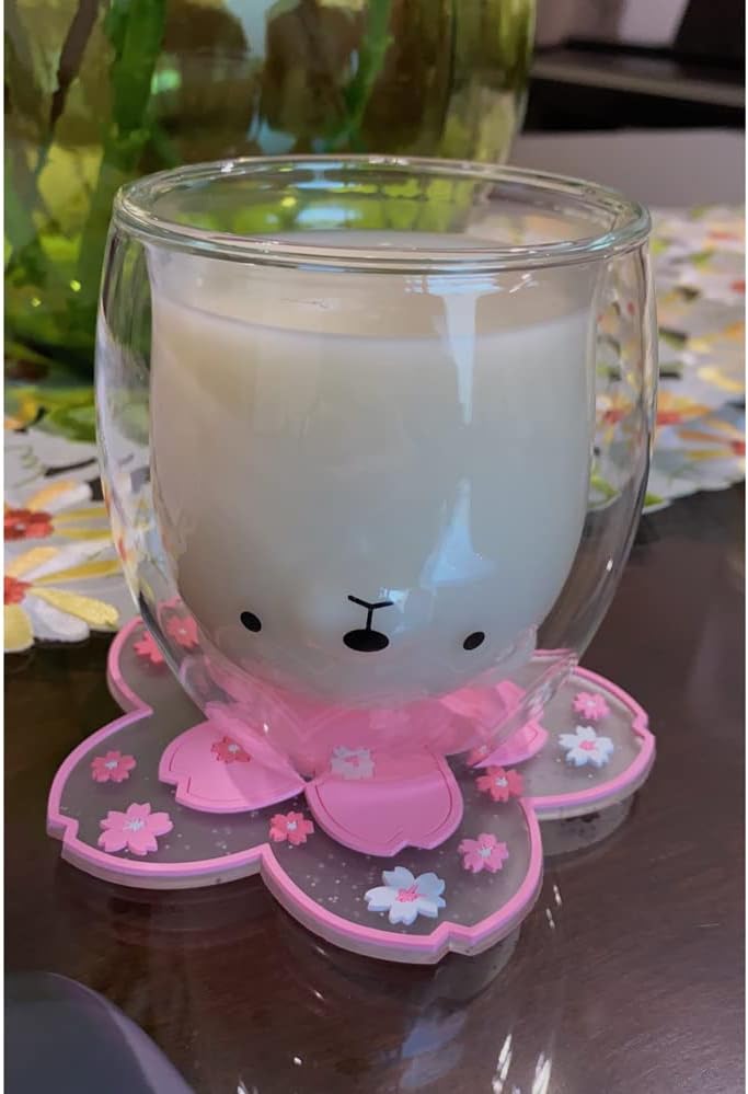 Binoster Sakura Coasters Set of 4 Kawaii Cup Mat Anti-Skid Pot Bowl Pad Placemats PVC Cherry Blossom Coaster for Drinks Coffee Table Cute Room Home Kitchen Decor Kawaii Desk Accessories(4.3in) - Image 5