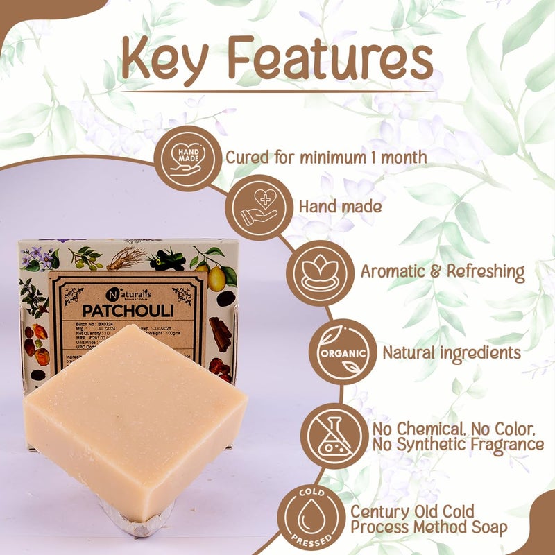 Naturalis Patchouli Soap  Handmade Organic Soap Infused with Pure Patchouli Oil for Deep Cleansing Skin Hydration Soothing Care Natural Glow 100g - Image 2