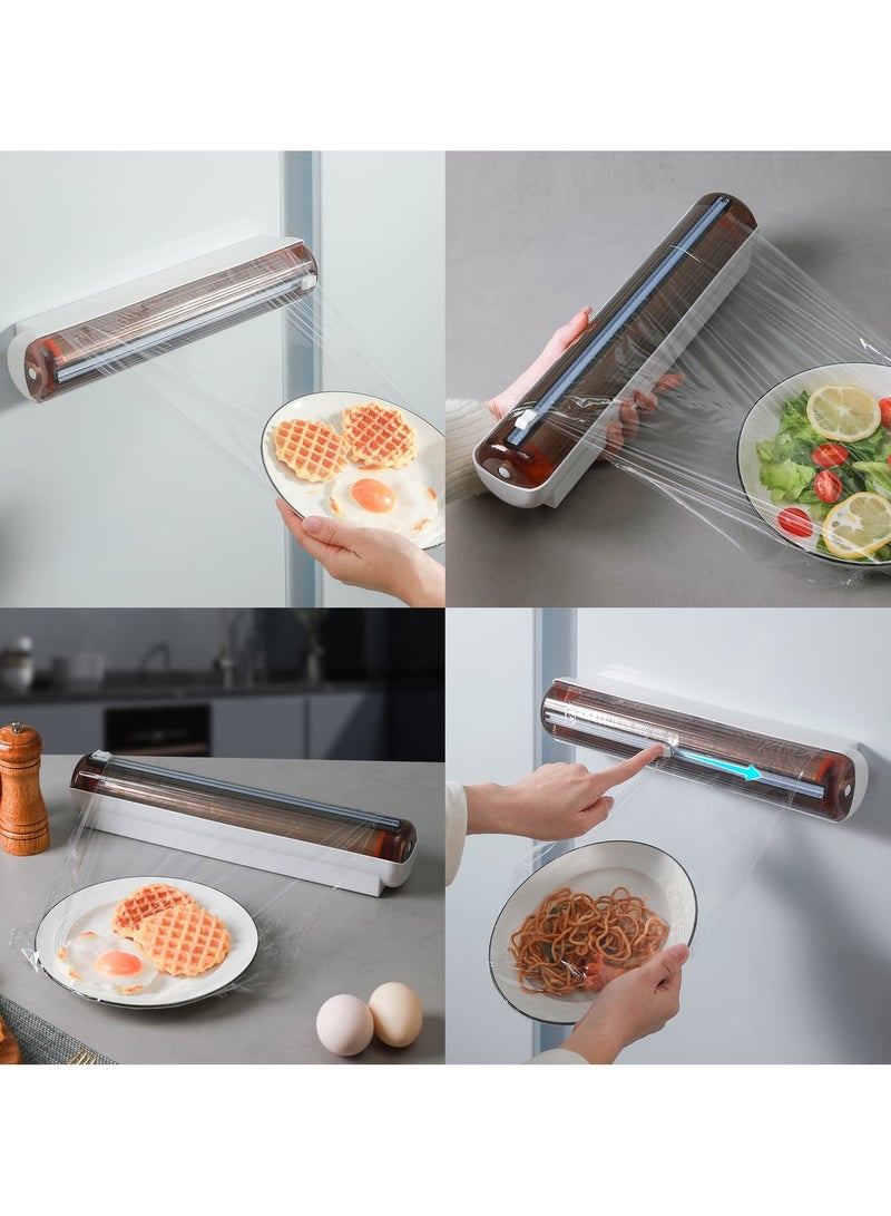Magnetic Wall Mount Food Wrap Dispenser with Slide Cutter, Refillable Plastic Cling Film Holder, Kitchen Roll Storage Box, Reusable Cling Wrap Divider  - Image 5