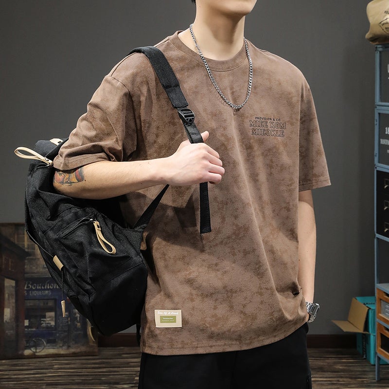 Summer tide brand 240g heavy cotton short sleeve T-shirt men's loose large size American retro handsome ins round neck half sleeve - Image 1