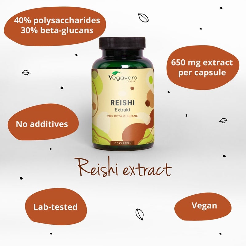 Vegavero Reishi Mushroom Extract 13000 mg 101 Ganoderma Lucidum 120 Capsules 40 Polysaccharides 20 Beta Glucans NO Additives Vegan - Image 3