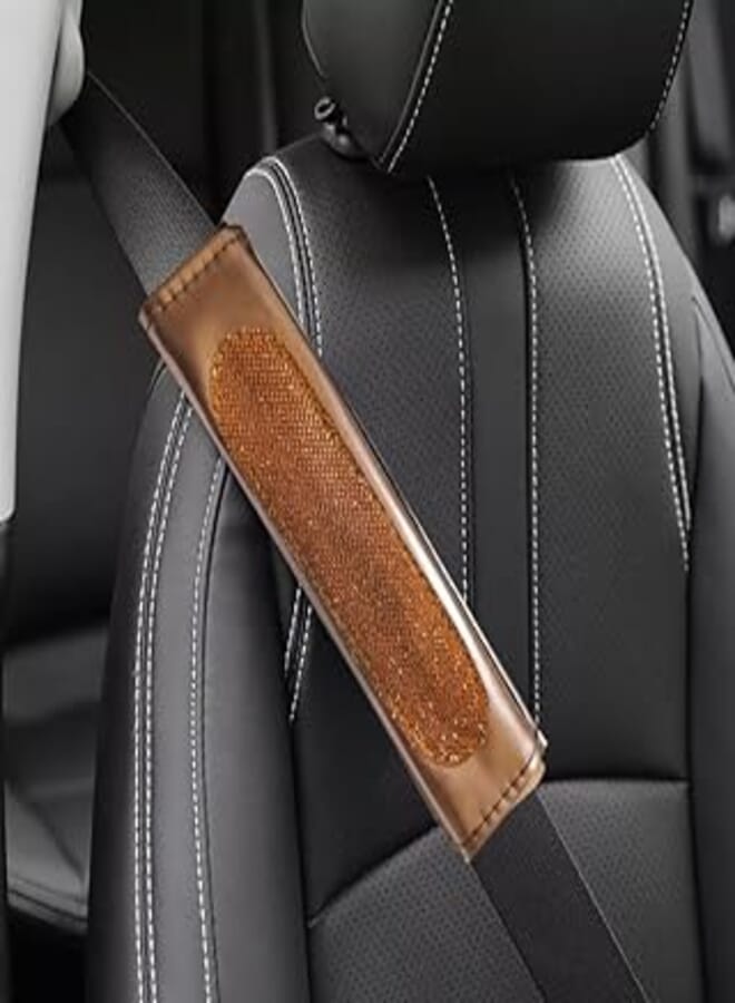 Generic Kaber Misr 2020 Leather Padded Cover Case For Car Seat Belt 2 Pieces For All Cars - Brown 