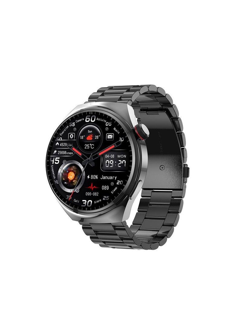 LEMFO Cross Border Watch4 Pro New 1.6 Inch Bluetooth Call Heart Rate Monitor LF38 Smart Watch Black steel belt 