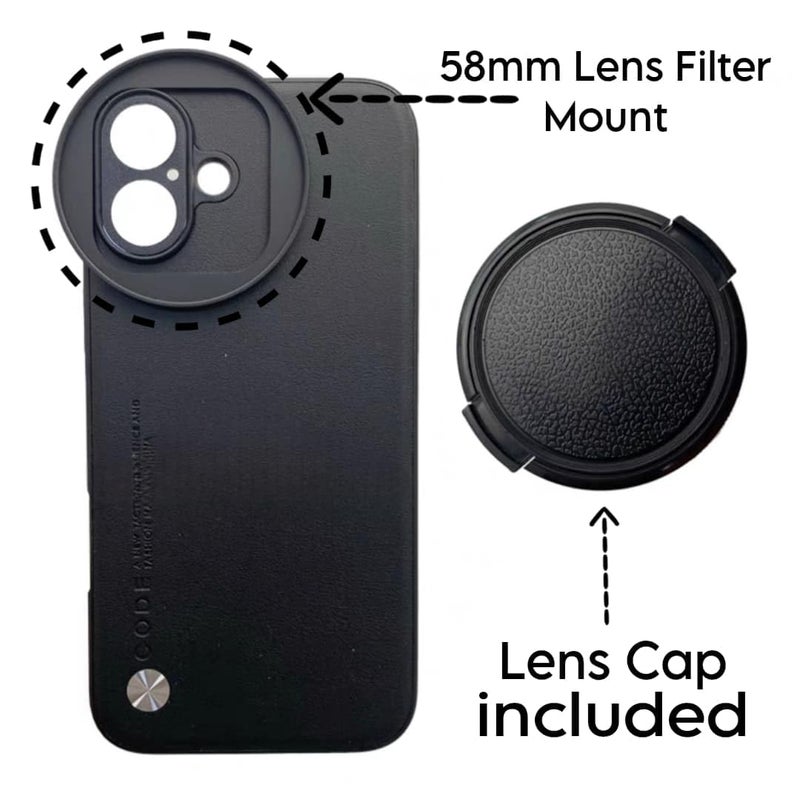 GetZget® Phone Case Compatible with iPhone 16 with Attachable 58mm Lens Nd Filter Aluminum Slot Mobile Cover Accessories(Lens Filter not Included) (Black) - Image 4