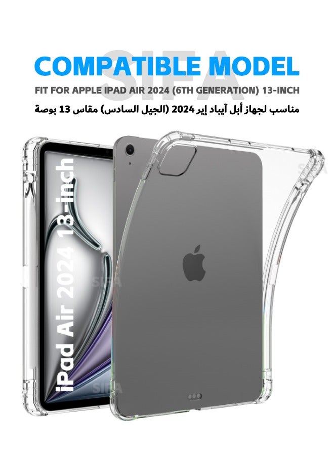 حافظة iPad Air 6 2024 مقاس 13 بوصة، حافظة كمبيوتر لوحي مقاومة للصدمات مع أكياس هوائية بأربع زوايا مضادة للسقوط، غطاء سيليكون نحيف مع حامل أقلام لجهاز iPad Air 2024 (الجيل السادس) مقاس 13 بوصة، شفاف - Image 2