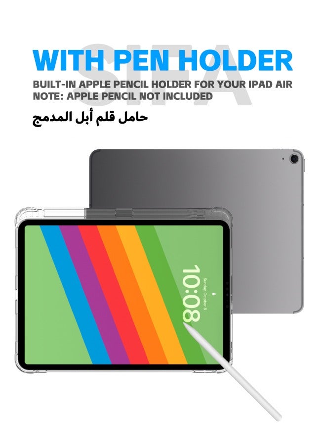 حافظة iPad Air 6 2024 مقاس 13 بوصة، حافظة كمبيوتر لوحي مقاومة للصدمات مع أكياس هوائية بأربع زوايا مضادة للسقوط، غطاء سيليكون نحيف مع حامل أقلام لجهاز iPad Air 2024 (الجيل السادس) مقاس 13 بوصة، شفاف - Image 4