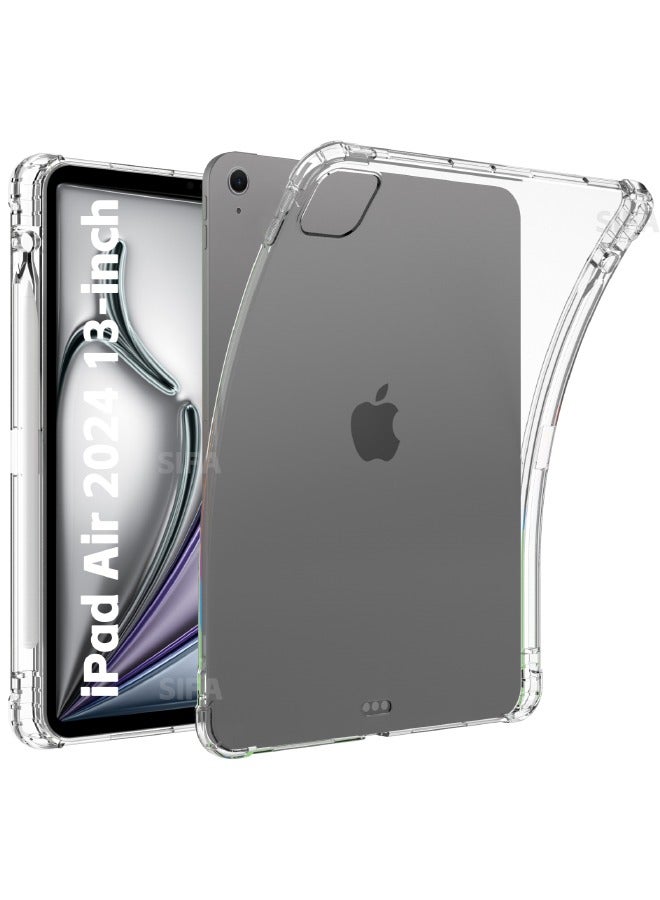 حافظة iPad Air 6 2024 مقاس 13 بوصة، حافظة كمبيوتر لوحي مقاومة للصدمات مع أكياس هوائية بأربع زوايا مضادة للسقوط، غطاء سيليكون نحيف مع حامل أقلام لجهاز iPad Air 2024 (الجيل السادس) مقاس 13 بوصة، شفاف - Image 1