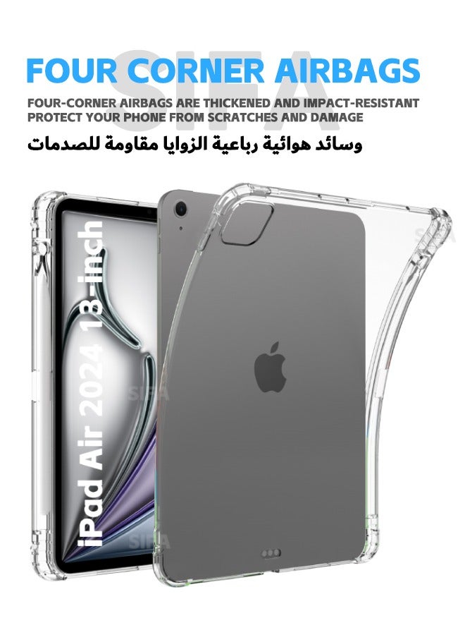 حافظة iPad Air 6 2024 مقاس 13 بوصة، حافظة كمبيوتر لوحي مقاومة للصدمات مع أكياس هوائية بأربع زوايا مضادة للسقوط، غطاء سيليكون نحيف مع حامل أقلام لجهاز iPad Air 2024 (الجيل السادس) مقاس 13 بوصة، شفاف - Image 3