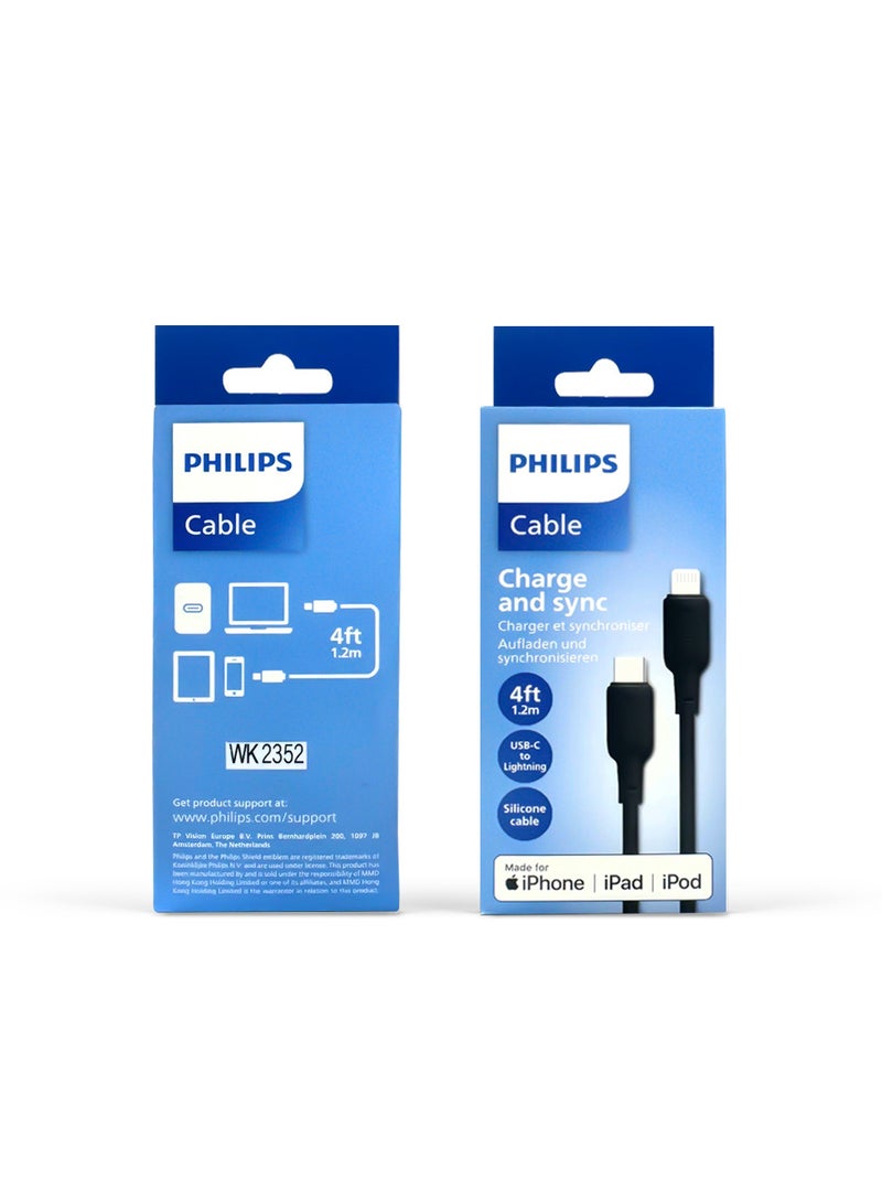 Philips USB C To Lightning Charging Cable Silicone Fast Charge Type C Cable For iPhone 15/15 Pro/15 Pro Max/iPhone Series Black - Image 5