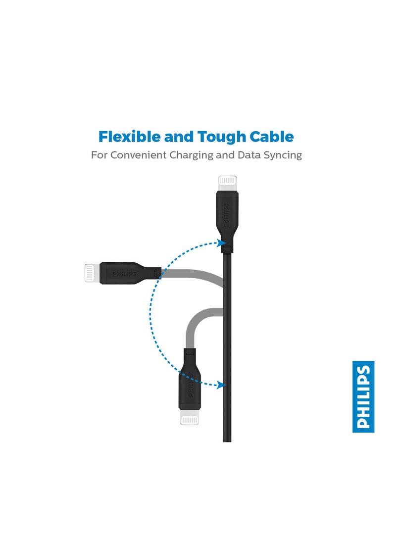 Philips USB C To Lightning Charging Cable Silicone Fast Charge Type C Cable For iPhone 15/15 Pro/15 Pro Max/iPhone Series Black - Image 3