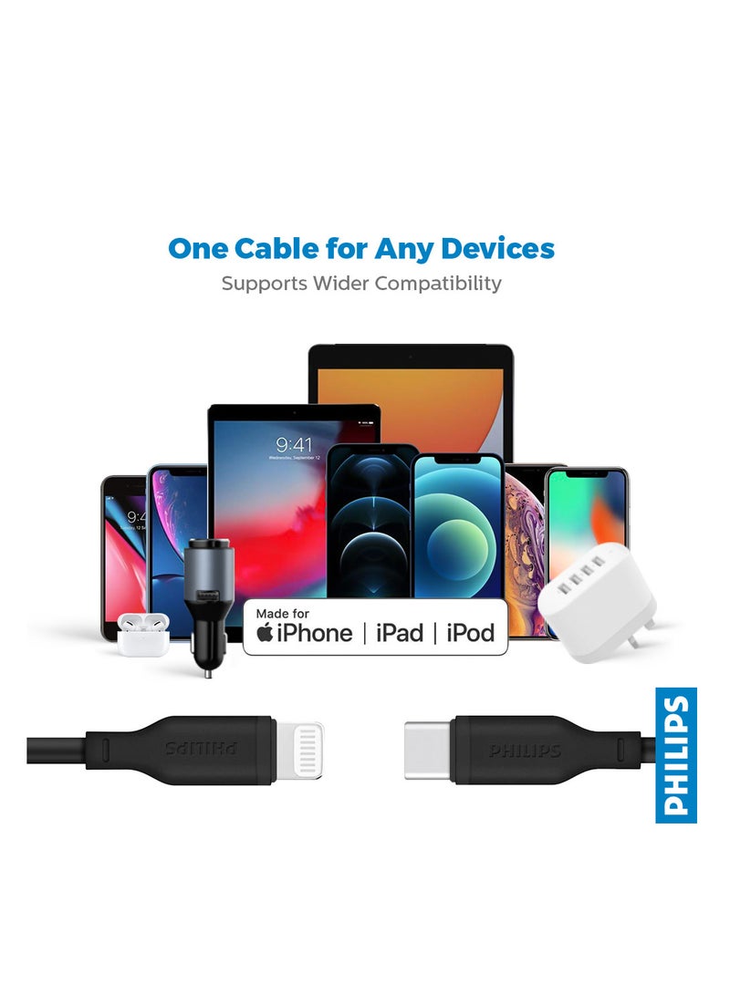 Philips USB C To Lightning Charging Cable Silicone Fast Charge Type C Cable For iPhone 15/15 Pro/15 Pro Max/iPhone Series Black - Image 4