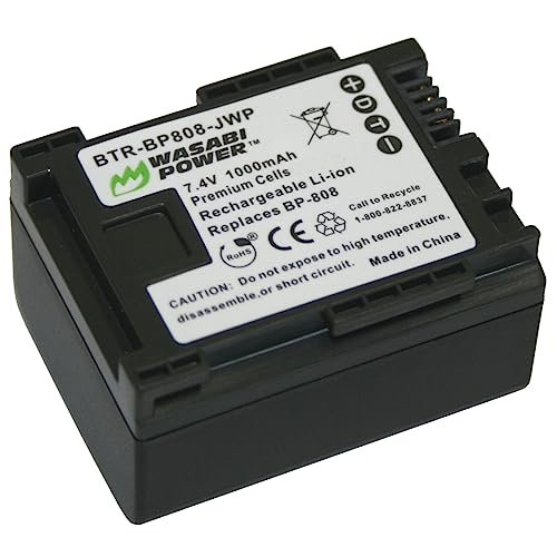 Wasabi Power Battery for Canon BP-808, BP-809 (1000mAh) and Canon FS21, FS22, FS31, FS40, FS200, FS300, FS400, VIXIA HF G10, HF G20, HF M30, HF M31, HF M32, HF M40, HF M41, HF M300, HF M400, and More - Image 1