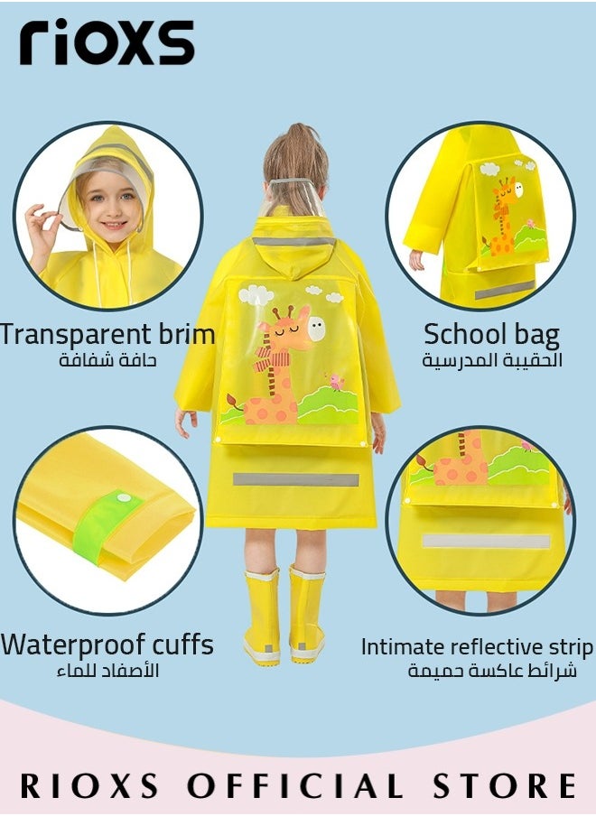 RIOXS Kids Boys Girls Toddler Raincoat With School Bag Cover Long Cartoon Rainwear Rain Ponchos With Hoods Rain Jacket Cape Reusable For Outdoor Climbing Cycling Hiking Camping  - Image 5