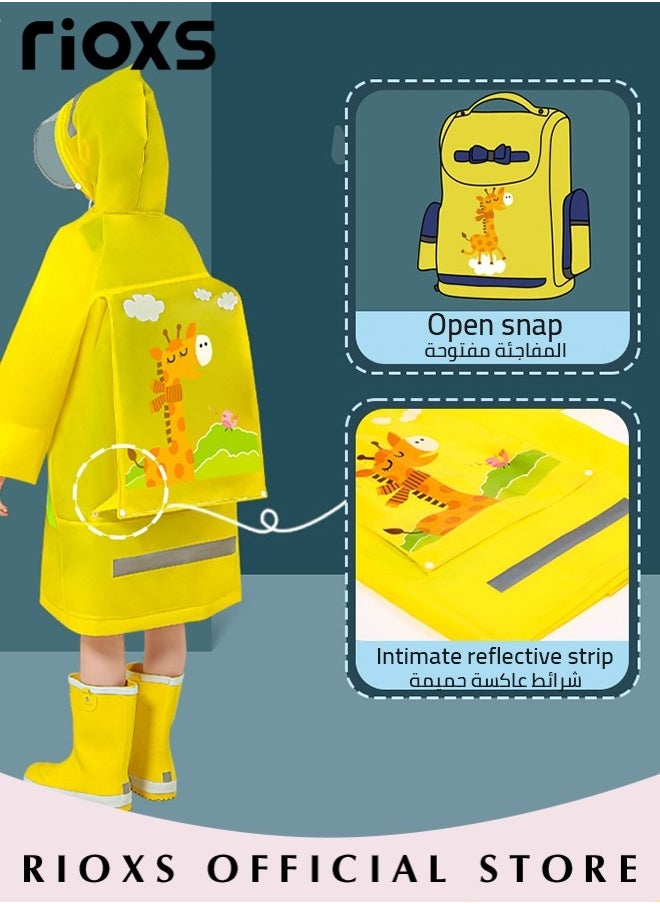 RIOXS Kids Boys Girls Toddler Raincoat With School Bag Cover Long Cartoon Rainwear Rain Ponchos With Hoods Rain Jacket Cape Reusable For Outdoor Climbing Cycling Hiking Camping  - Image 4
