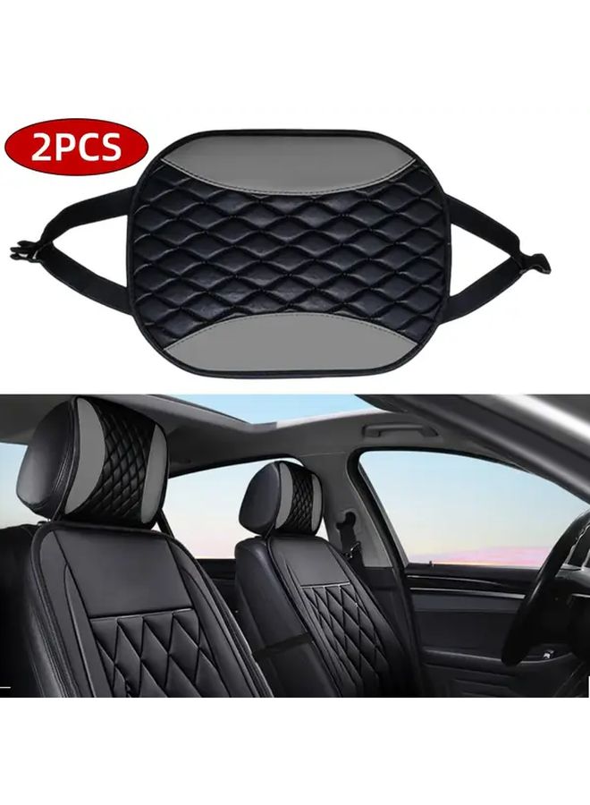 Black PU Leather Diamond Quilted Car Seat Covers 2PCS With Headrest Pillows Universal Fit Red Stitching - Image 5