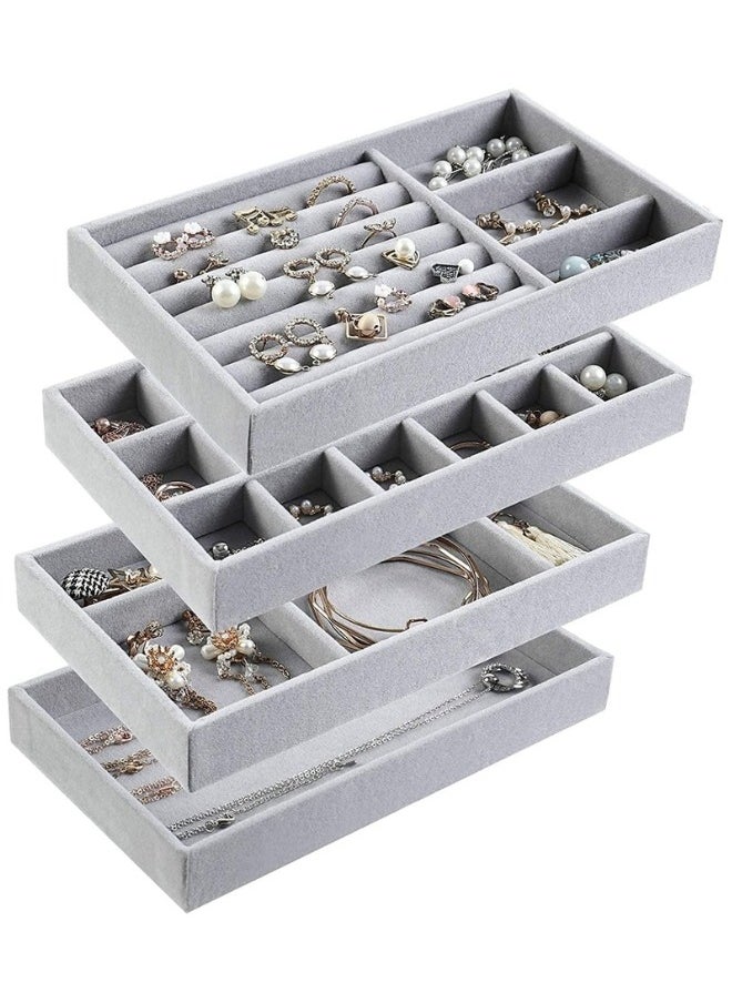 FALMER Set of 4 Jewelry Organizer for Drawers, Jewelry Display Case Storage Container for Earring Necklace Rings Bracelet with Removable Dividers -Grey  - Image 1