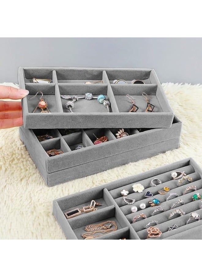 FALMER Set of 4 Jewelry Organizer for Drawers, Jewelry Display Case Storage Container for Earring Necklace Rings Bracelet with Removable Dividers -Grey  - Image 2
