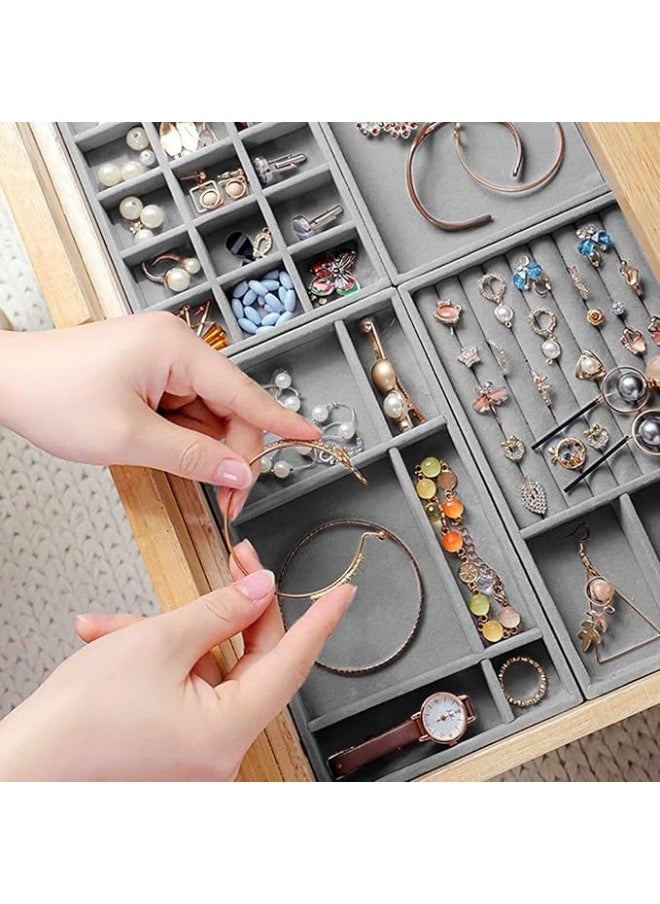 FALMER Set of 4 Jewelry Organizer for Drawers, Jewelry Display Case Storage Container for Earring Necklace Rings Bracelet with Removable Dividers -Grey  - Image 3