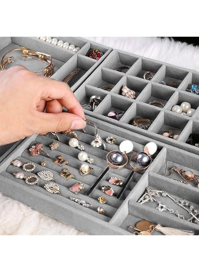 FALMER Set of 4 Jewelry Organizer for Drawers, Jewelry Display Case Storage Container for Earring Necklace Rings Bracelet with Removable Dividers -Grey  - Image 4