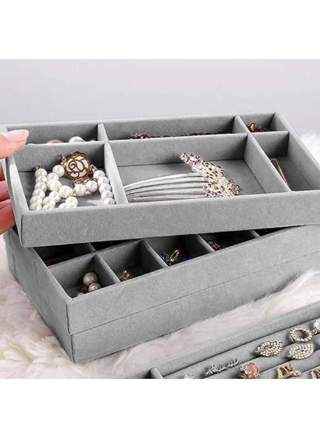 FALMER Set of 4 Jewelry Organizer for Drawers, Jewelry Display Case Storage Container for Earring Necklace Rings Bracelet with Removable Dividers -Grey  - Image 5