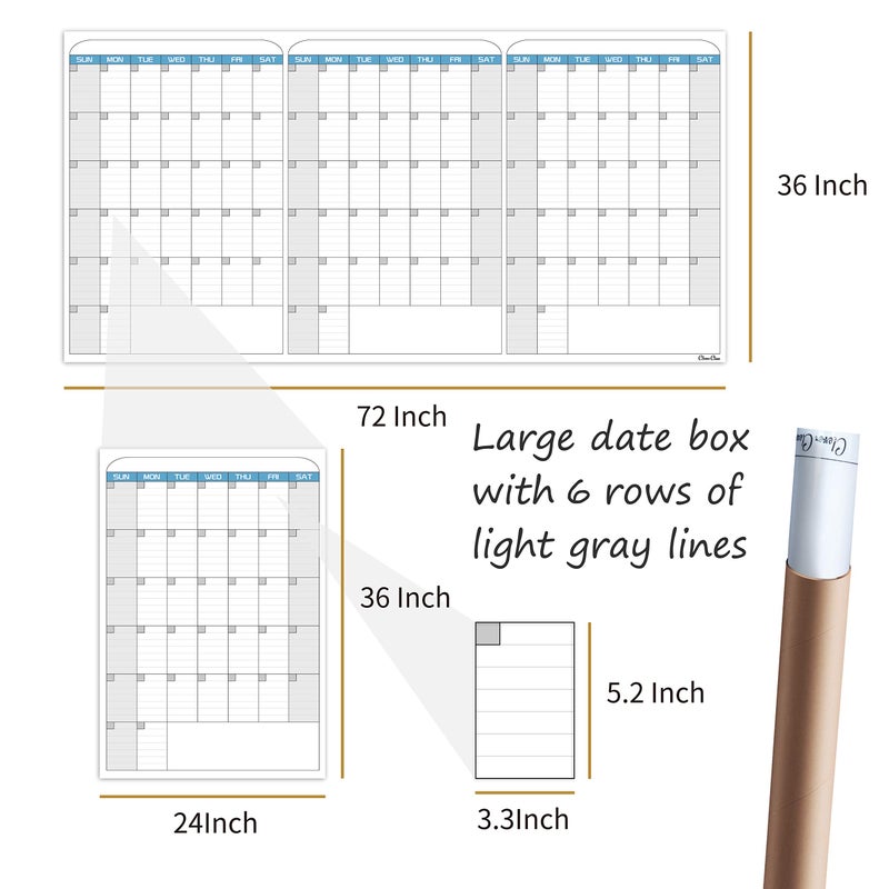 CLEVER CLEAN Large Dry Erase Wall Calendar - 36"x72" Undated 3-Month Calendar for Home, School, Office Projects - Jumbo Reusable Task Organizer - Image 2