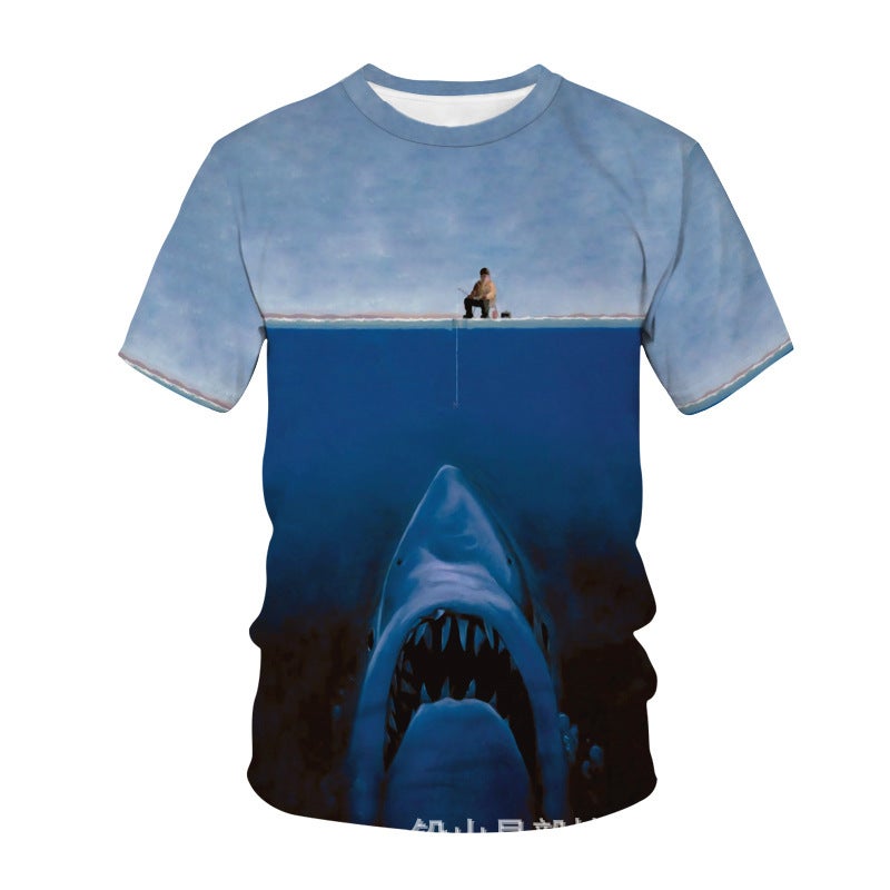 2022 summer cross-border new animal series Shark 3D digital printing men's loose short sleeve t-shirt - Image 5