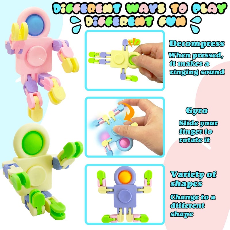 Eerrhhaq 20 Pcs Funny Sensory Fidget Toys,Transformable Chain Robot Finger Toy,Stress Relief Fingertip Gyro Toys for Party Favors,Gifts,Classroom Supplies Prizes - Image 3